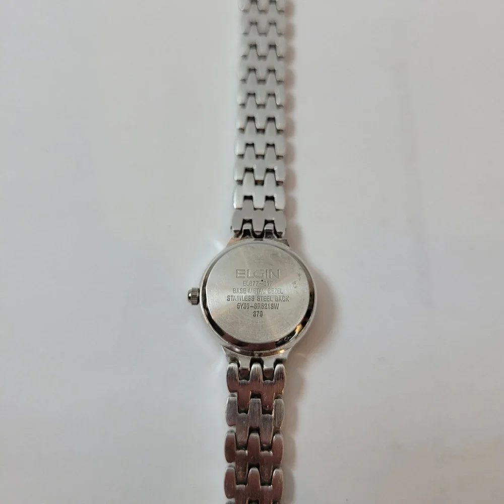 Elgin Wristwatch Women Silver Tone Crystal‎ Bezel Glitter Dial EL877-017 Vintage